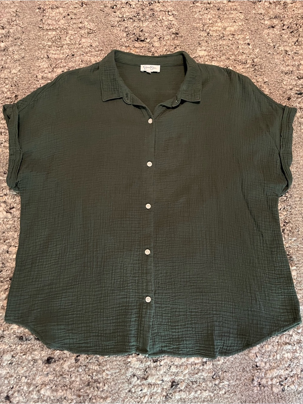 Jessica Simpson Olive Green Short Sleeve Button-Down Shirt